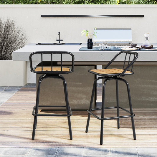 360° Swivel Bar Stool Set of 2 with Footrest and Backrest-Balck & Natural