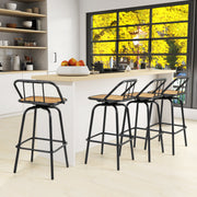 360° Swivel Bar Stool Set of 2 with Footrest and Backrest-Balck & Natural