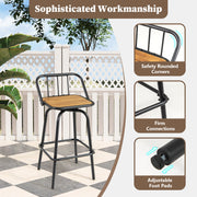 360° Swivel Bar Stool Set of 2 with Footrest and Backrest-Balck & Natural