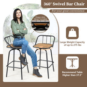 360° Swivel Bar Stool Set of 2 with Footrest and Backrest-Balck & Natural