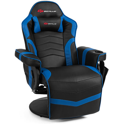 Ergonomic High Back Massage Gaming Chair with Pillow-Blue - Blue
