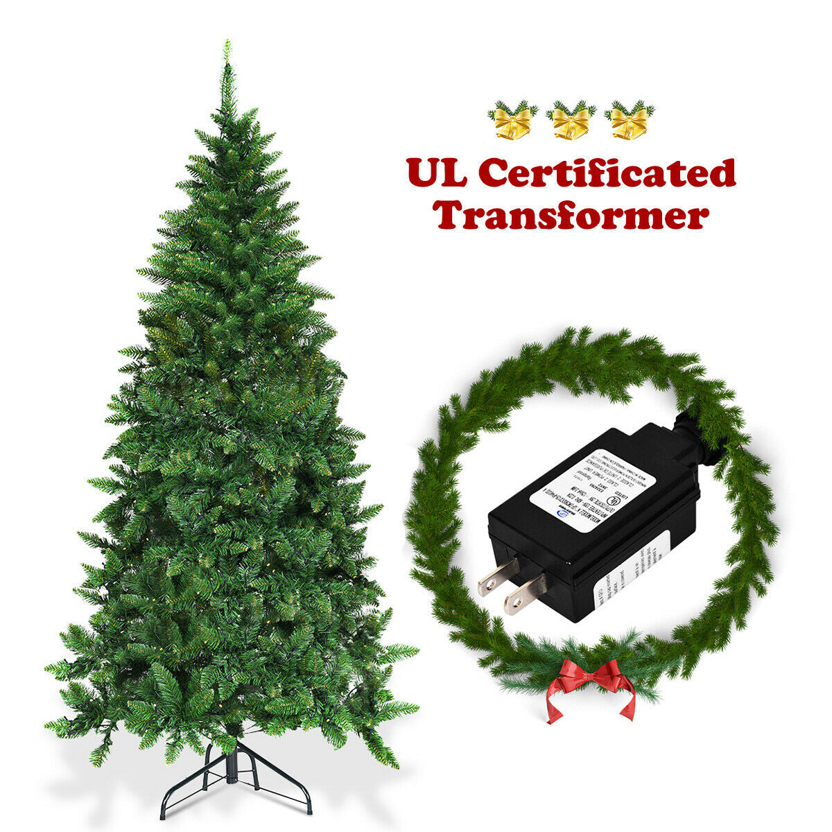 Pre-Lit Artificial Half National Christmas Tree with 8 Flash Modes-6 ft