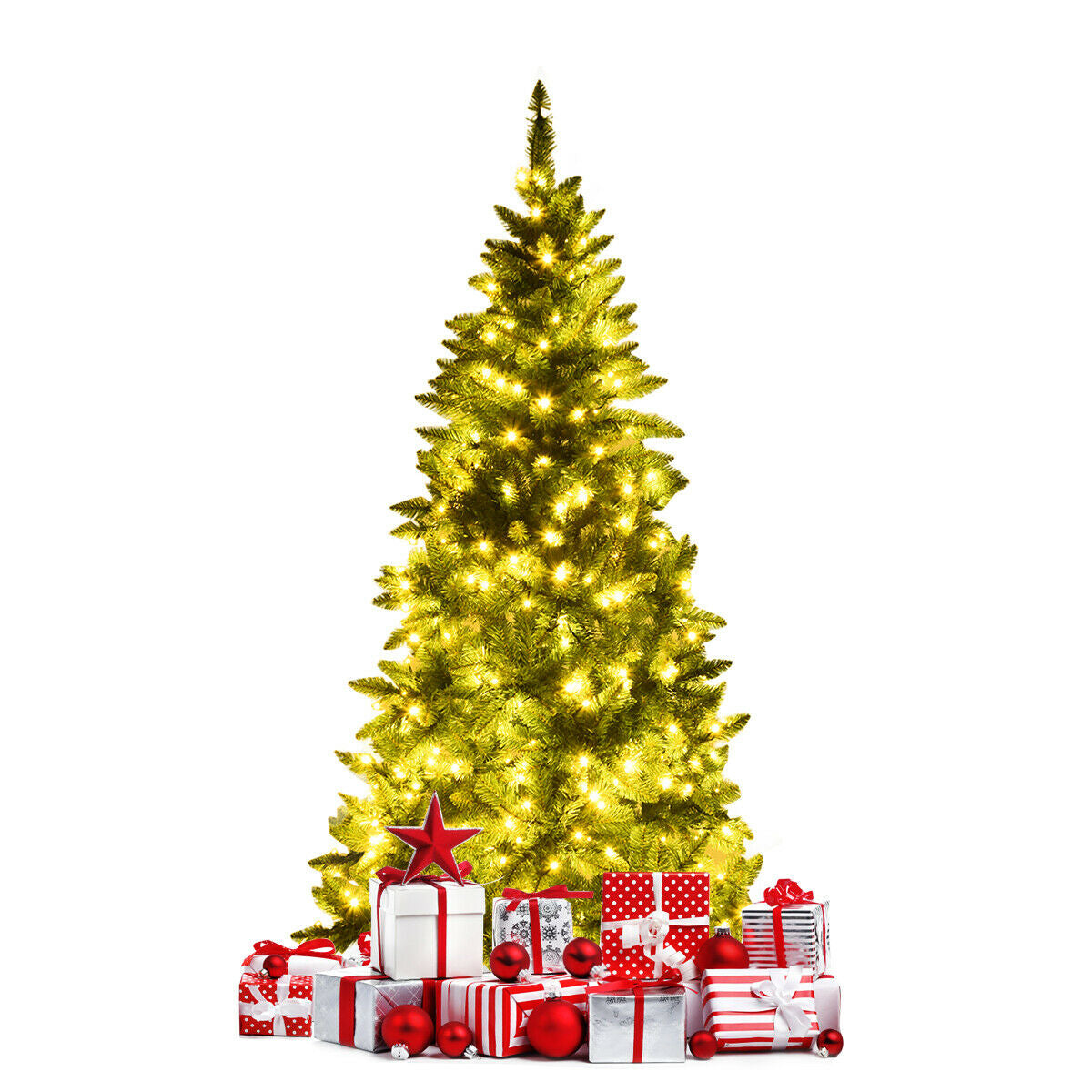 Pre-Lit Artificial Half National Christmas Tree with 8 Flash Modes-6 ft