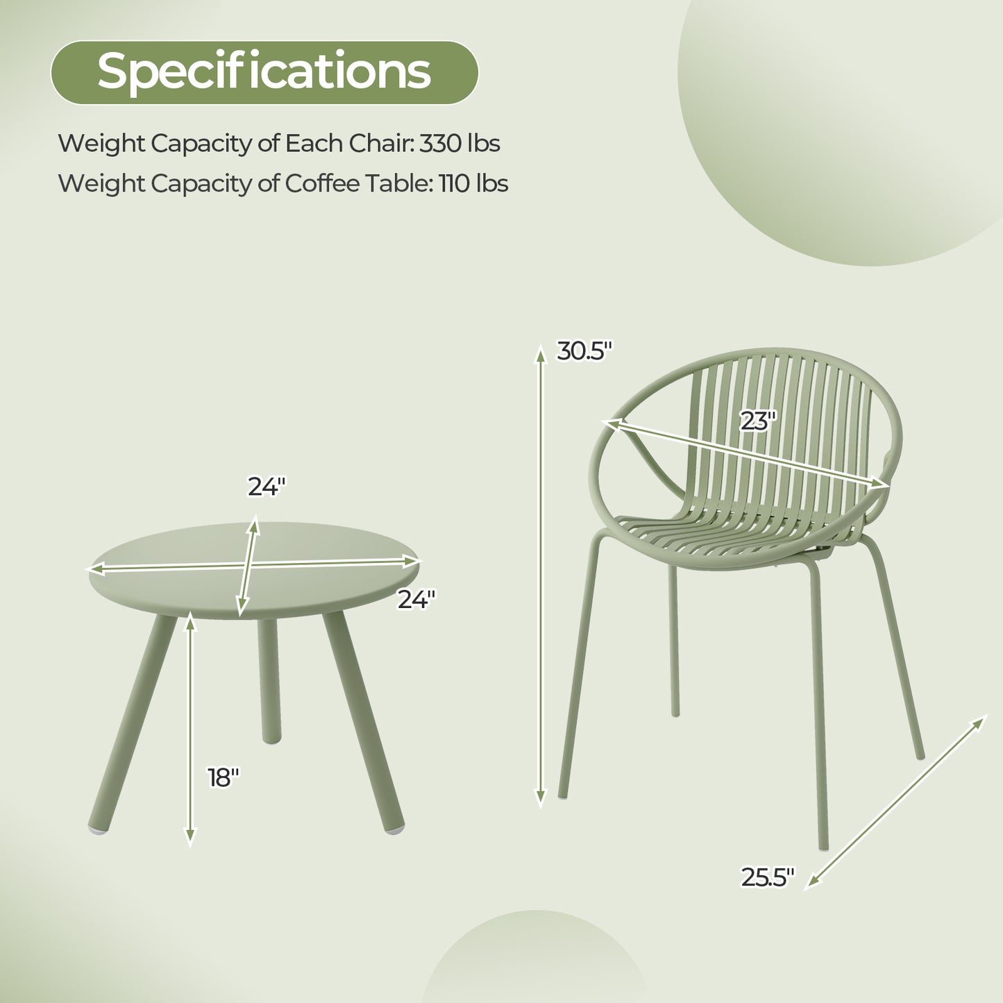 3-Piece Patio Conversation Set with Round Coffee Table
