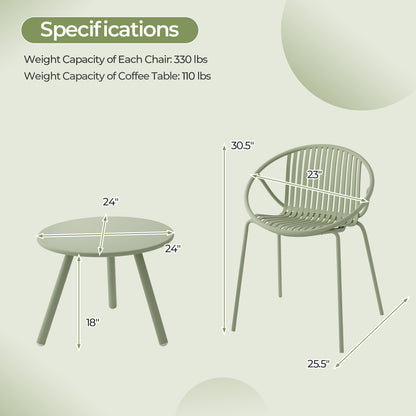 3-Piece Patio Conversation Set with Round Coffee Table