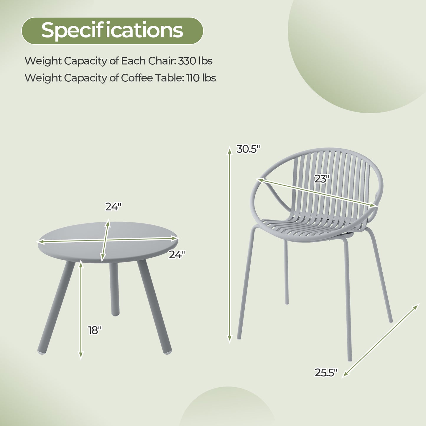 3-Piece Patio Conversation Set with Round Coffee Table