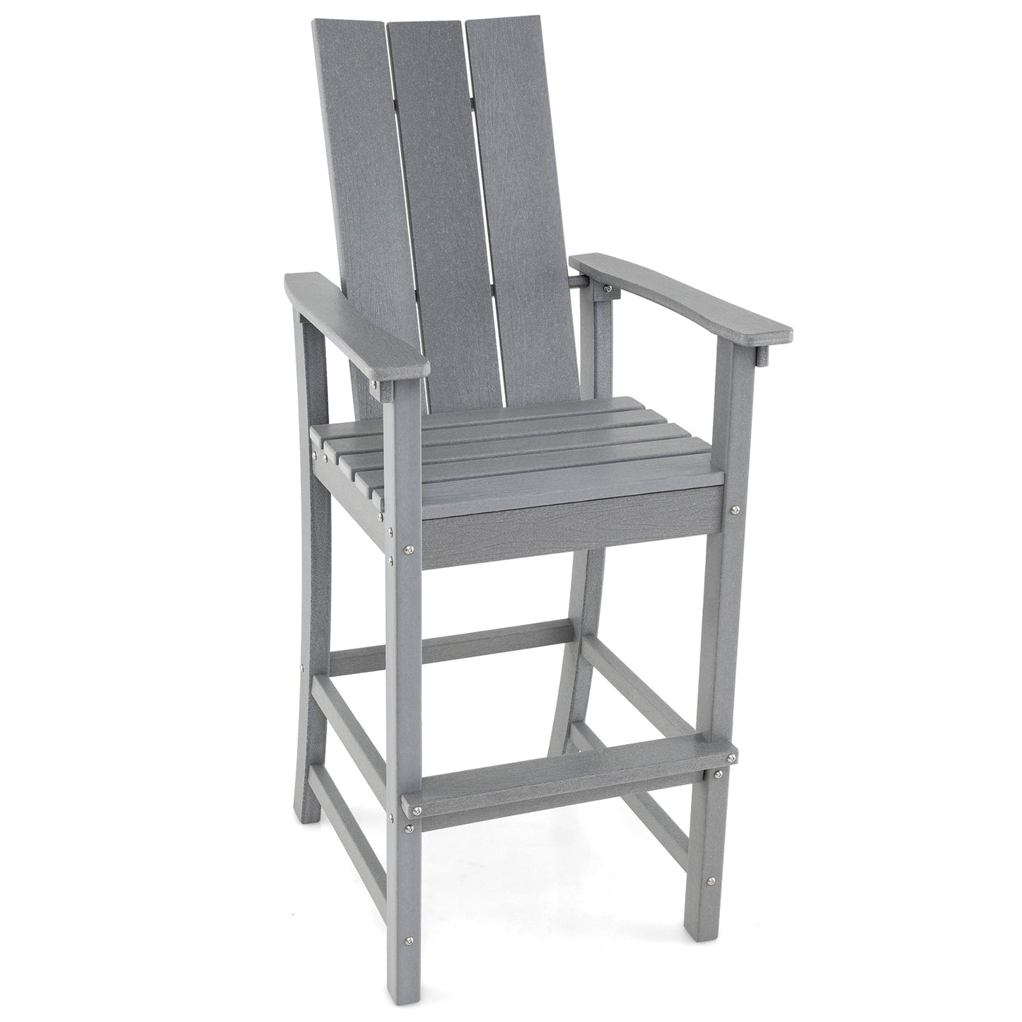 Tall Adirondack Chair Outdoor Bar Stool with Ergonomic Backrest for Backyard-Black - Gray