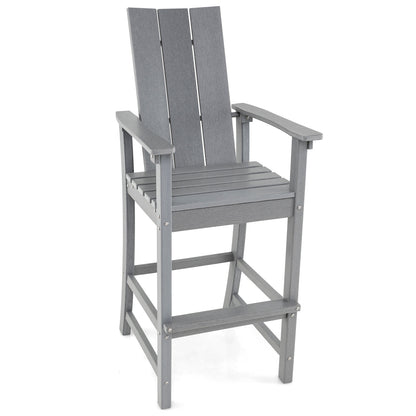 Tall Adirondack Chair Outdoor Bar Stool with Ergonomic Backrest for Backyard-Black - Gray