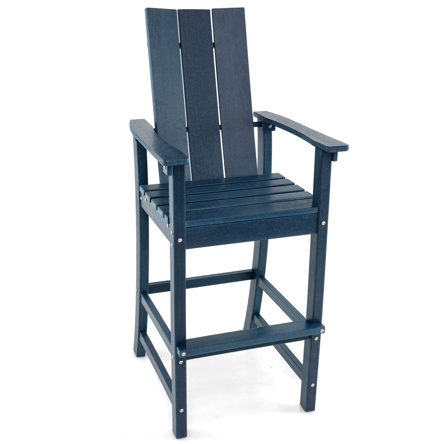 Tall Adirondack Chair Outdoor Bar Stool with Ergonomic Backrest for Backyard-Black - Blue