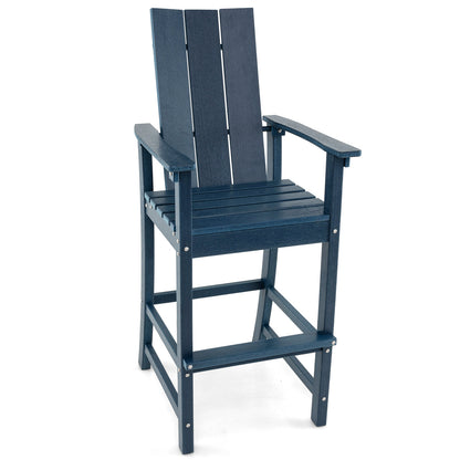 Tall Adirondack Chair Outdoor Bar Stool with Ergonomic Backrest for Backyard-Black - Blue