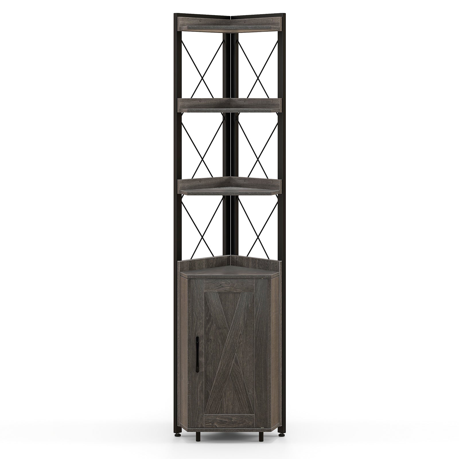 Tall Corner Storage Cabinet with 3-Tier Shelf and Enclosed Cabinet-Gray