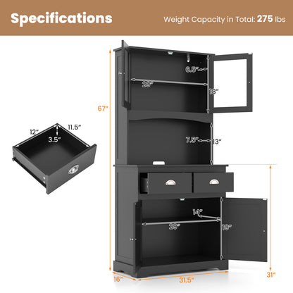 Tall Sideboard with 2 Drawers and Adjustable Shelves-Black