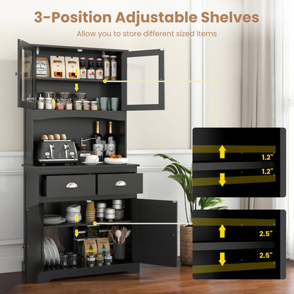 Tall Sideboard with 2 Drawers and Adjustable Shelves-Black