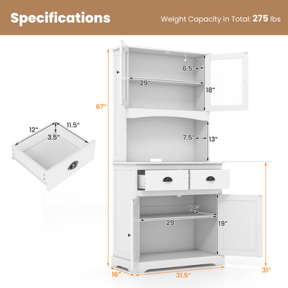 Tall Sideboard with 2 Drawers and Adjustable Shelves-White