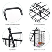 Folding Shopping Cart Basket Rolling Trolley with Adjustable Handle-Black