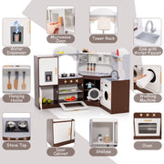 Toddler Kitchen Playset with Ice Maker Microwave Oven Sink and Washing Machine for Kids 3+ Years Old