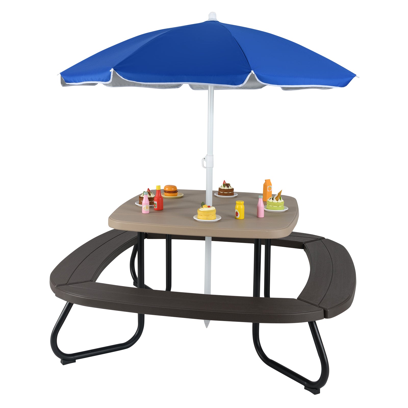 Toddler Outdoor Activity Table with Adjustable and Collapsible Umbrella-Blue - Brown