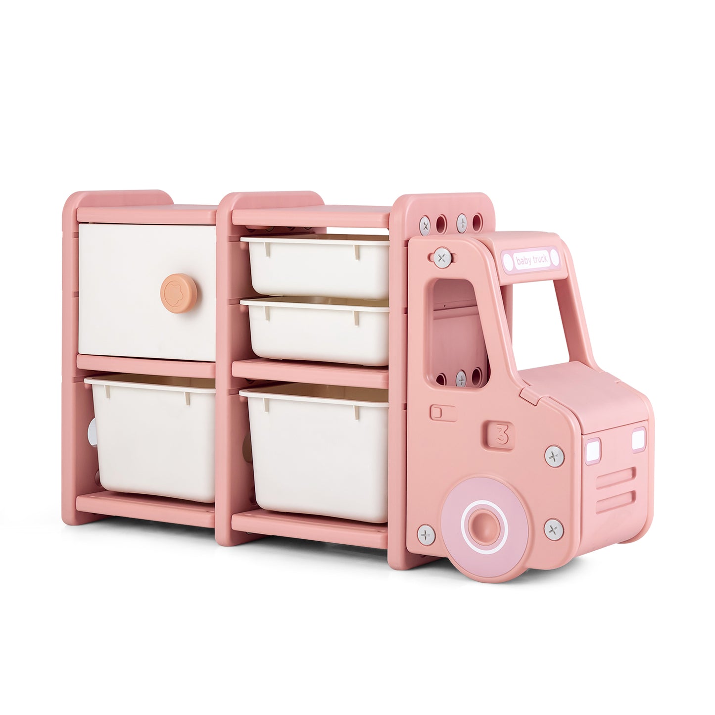 Toddler Truck Storage Organizer with Plastic Bins-Pink - Pink
