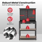 Tool Storage Workbench with Pegboard with 14 Hanging Accessories for Garage-Black and Red