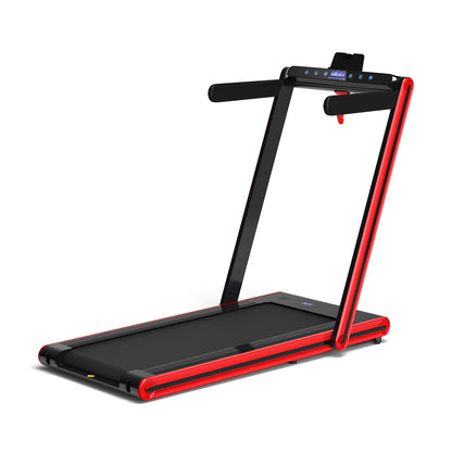 2-in-1 Folding Treadmill with Dual LED Display-Black - Red