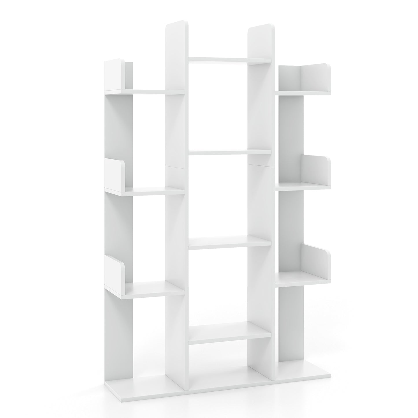 Tree-Shaped Bookshelf with 13 Compartments-White - White