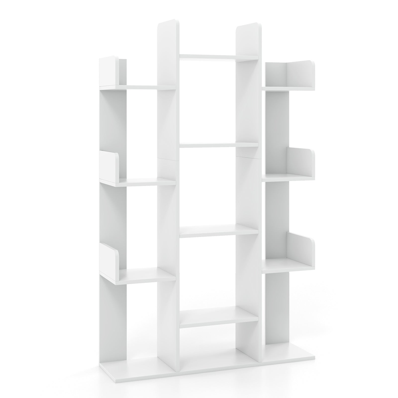 Tree-Shaped Bookshelf with 13 Compartments-White - White