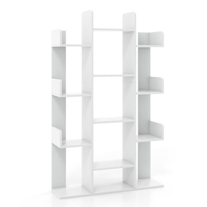 Tree-Shaped Bookshelf with 13 Compartments-White - White