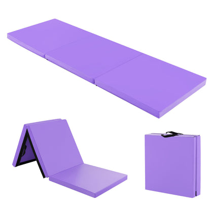 6 x 2 FT Tri-Fold Gym Mat with Handles and Removable Zippered Cover-Purple - Purple