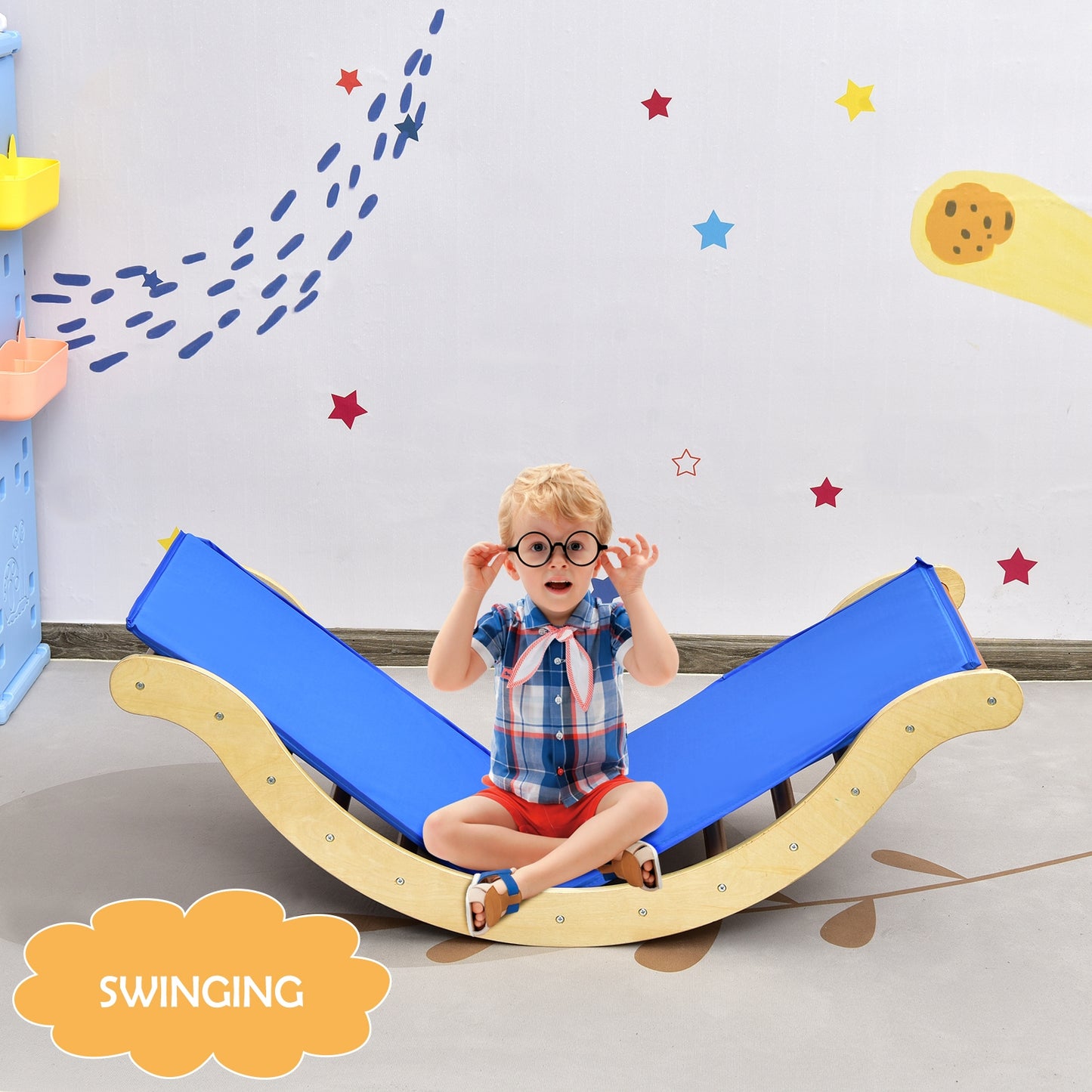 3-in-1 Wooden Arch Climber Set with Ramp and Rocker Mat