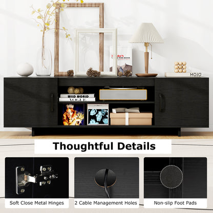 TV Stand with Power Outlet and 2 Cable Holes for 65 Inch TVs-Black