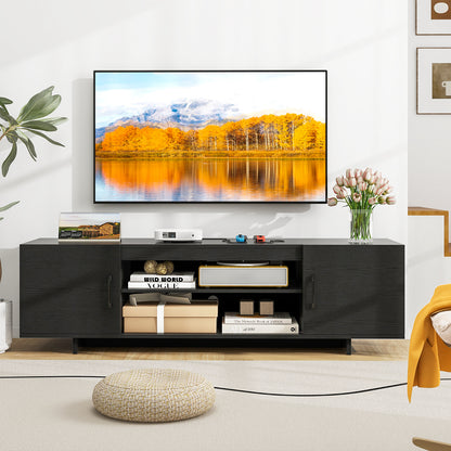 TV Stand with Power Outlet and 2 Cable Holes for 65 Inch TVs-Black