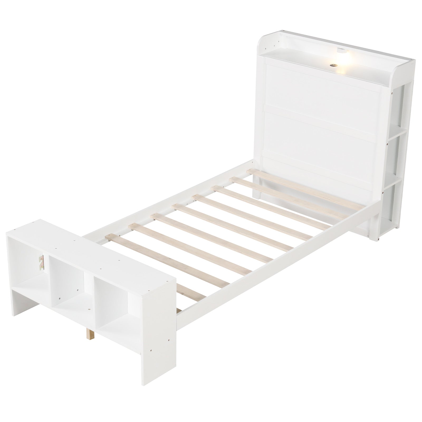 Full Size Bed Frame with 2 USB Ports with Storage Headboard and Lights-Full Size - Twin Size