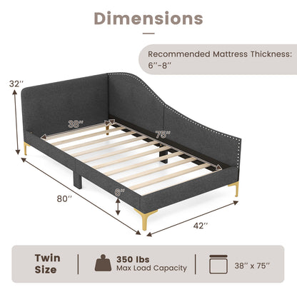 Full/Twin Size Rivet-Tufted Platform Bed with Metal Legs and Wood Slats