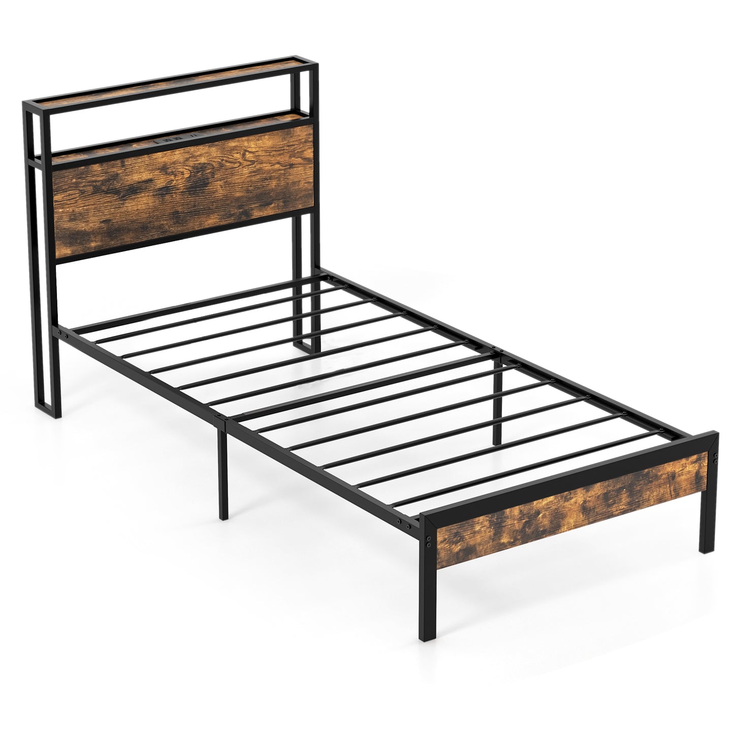 Twin/Full/Queen Bed Frame with Storage Headboard and Charging Station-Twin Size - Twin Size