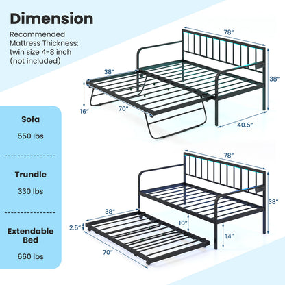 Twin Daybed with Charging Station and LED Lights-Black