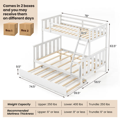 3-in-1 Twin Over Full Bunk Bed with Trundle and Ladder