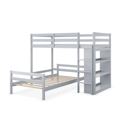 Twin Over Twin Loft Bunk Bed with Bookcase-White - Gray