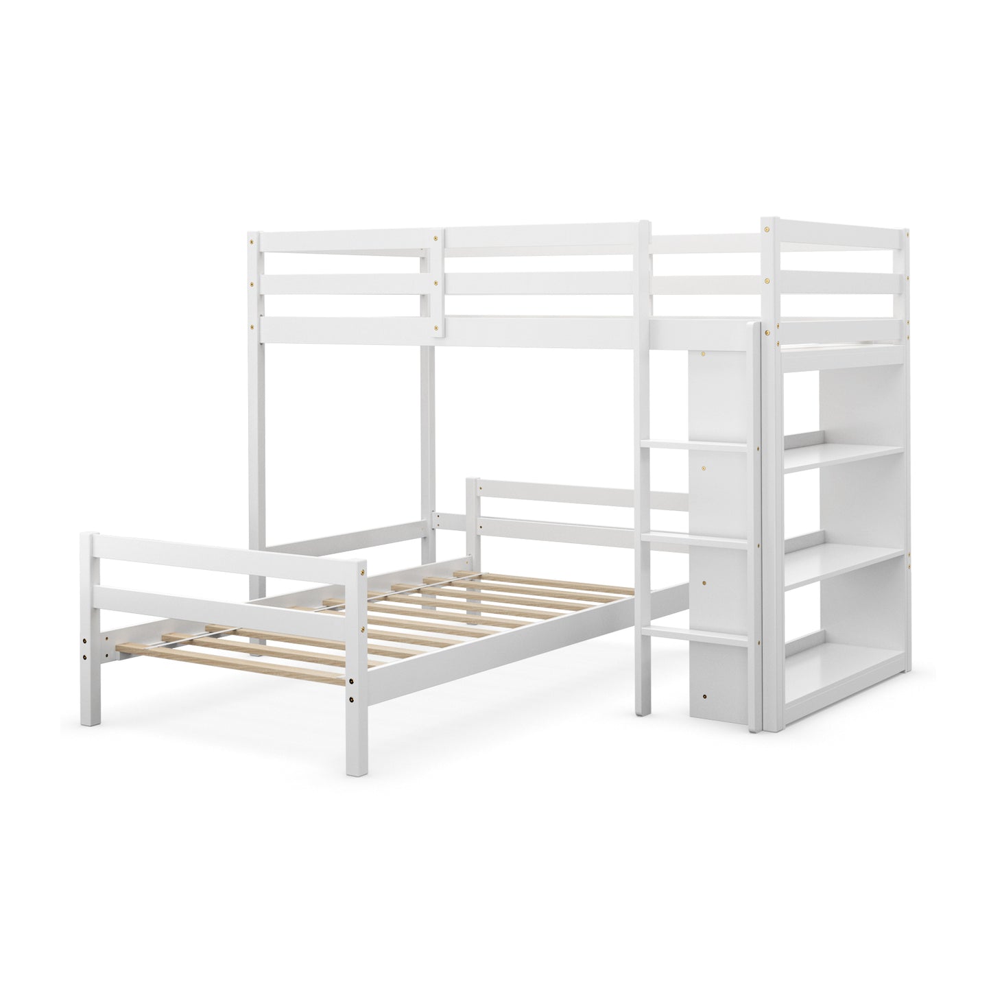 Twin Over Twin Loft Bunk Bed with Bookcase-White - White