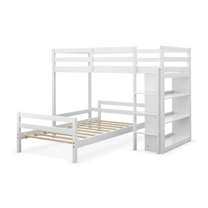 Twin Over Twin Loft Bunk Bed with Bookcase-White - White