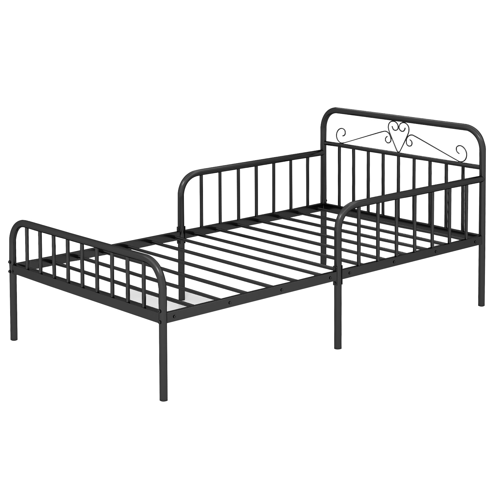 Twin Size Bed Frame with Headboard and Safety Side Guardrails-Black - Black