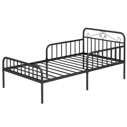 Twin Size Bed Frame with Headboard and Safety Side Guardrails-Black - Black