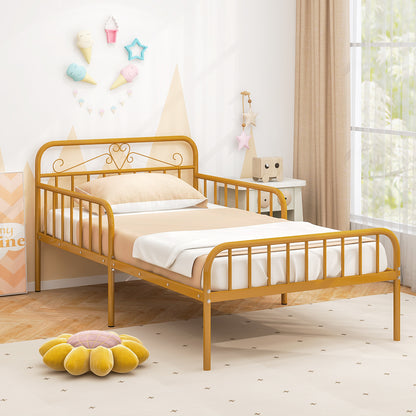 Twin Size Bed Frame with Headboard and Safety Side Guardrails