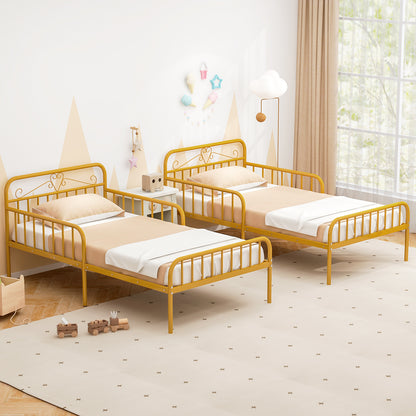 Twin Size Bed Frame with Headboard and Safety Side Guardrails