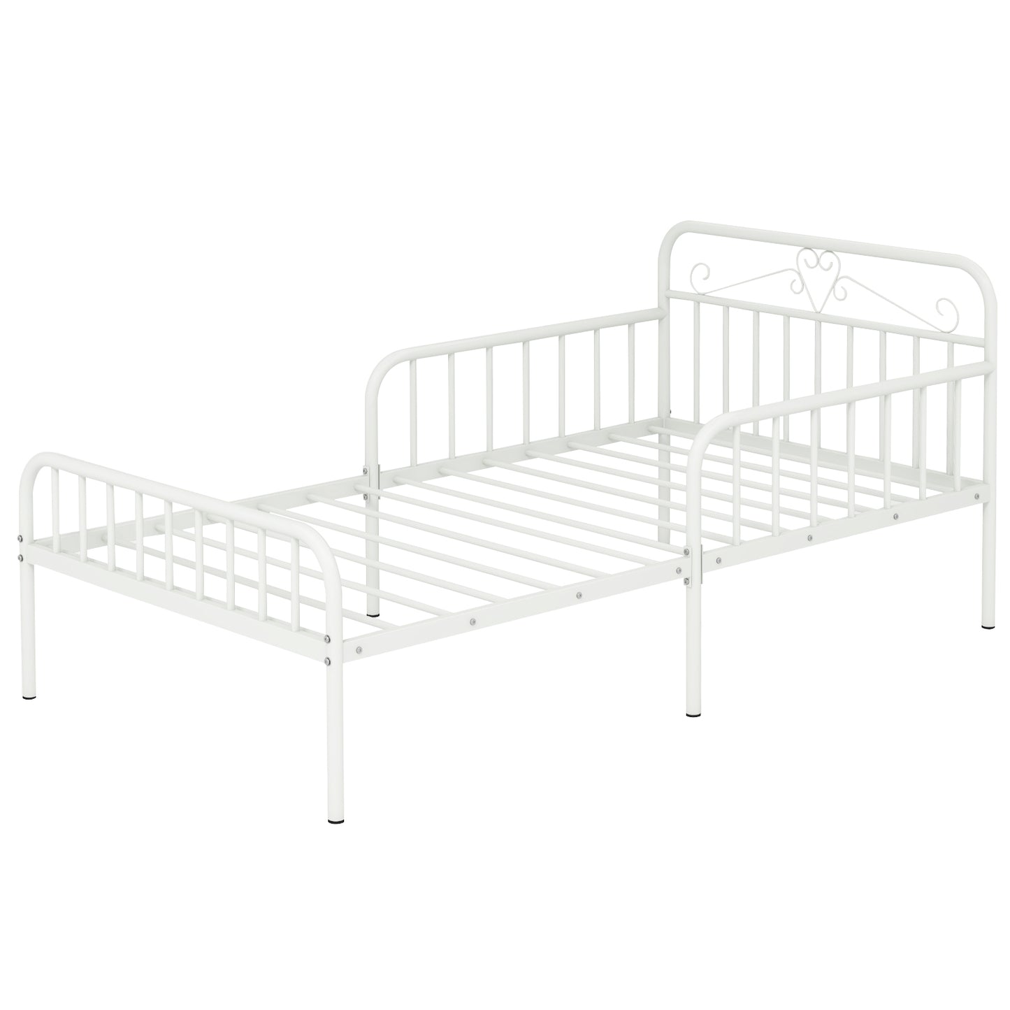 Twin Size Bed Frame with Headboard and Safety Side Guardrails-Black - White
