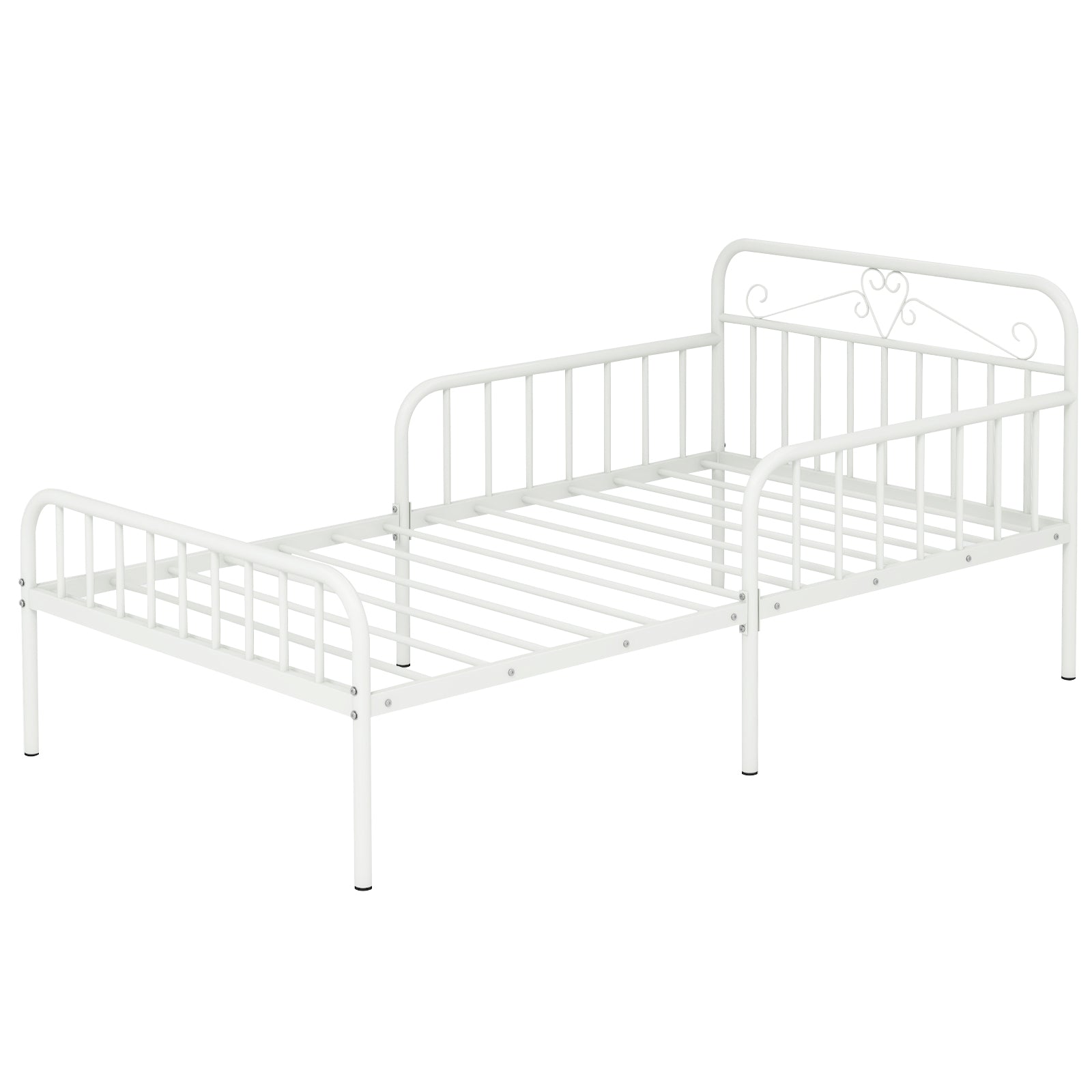 Twin Size Bed Frame with Headboard and Safety Side Guardrails-Black - White