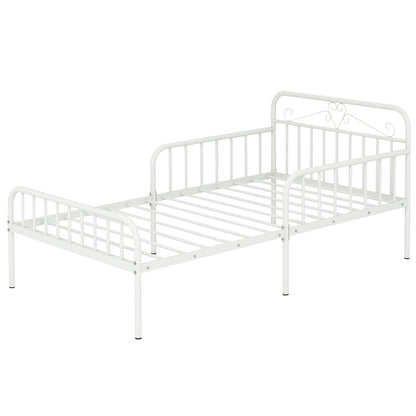 Twin Size Bed Frame with Headboard and Safety Side Guardrails-Black - White