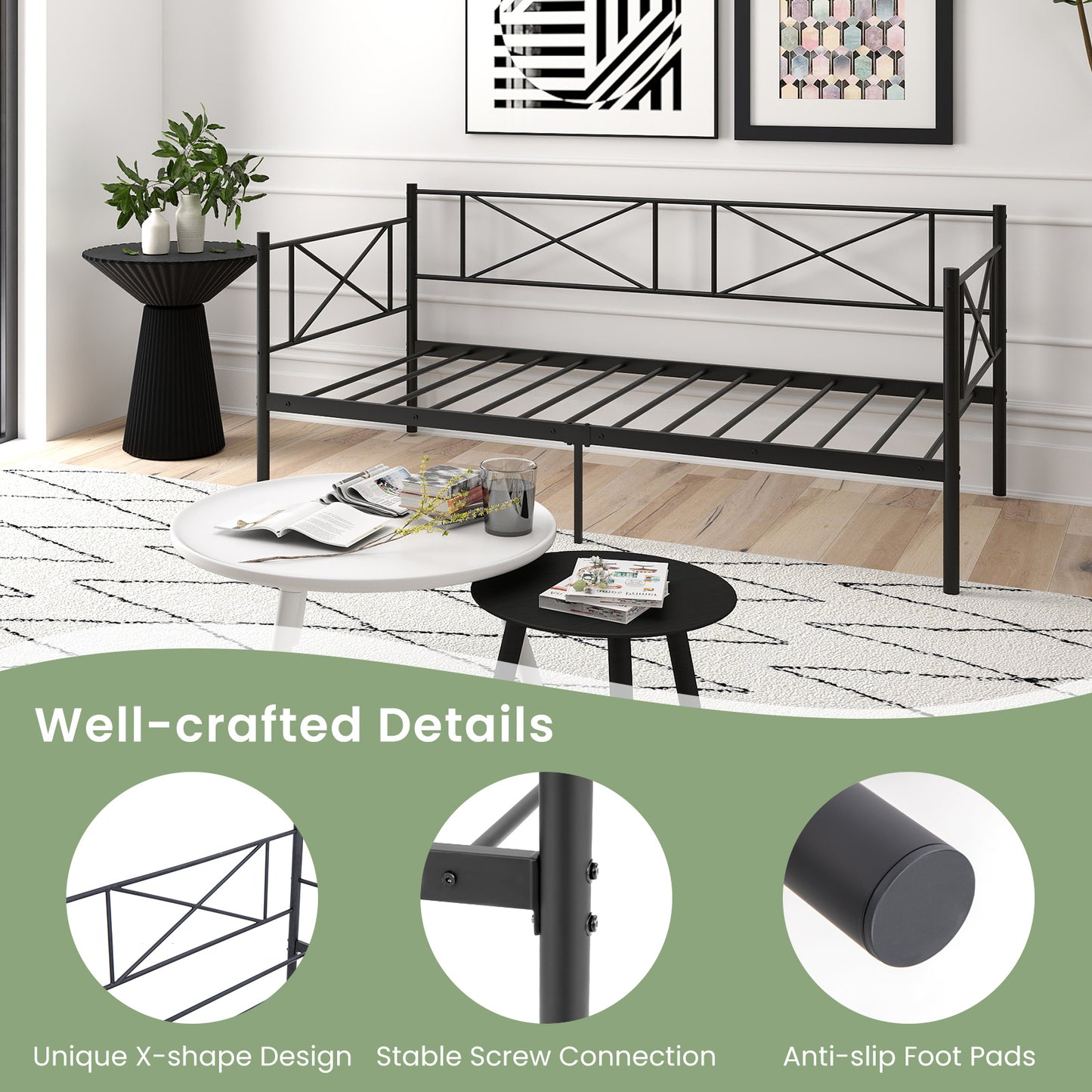 Twin Size Platform Bed with Heavy-duty Metal Slat Support