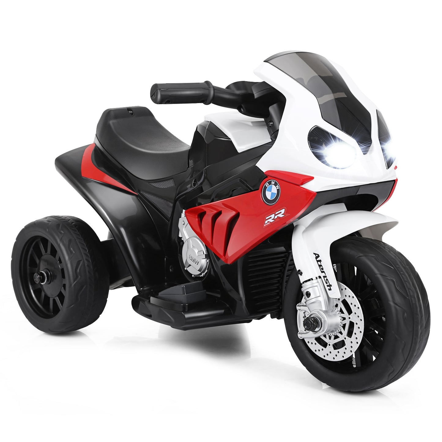 6V Kids 3 Wheels Riding BMW Licensed Electric Motorcycle-Black - Red