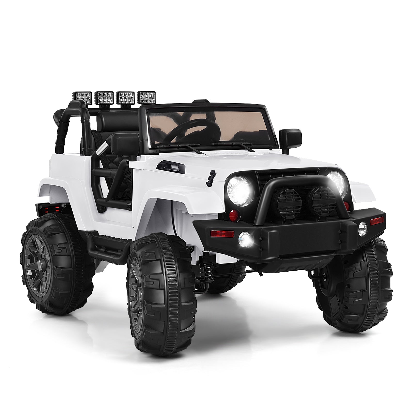 12V Kids Remote Control Riding Truck Car with LED Lights-Black - White