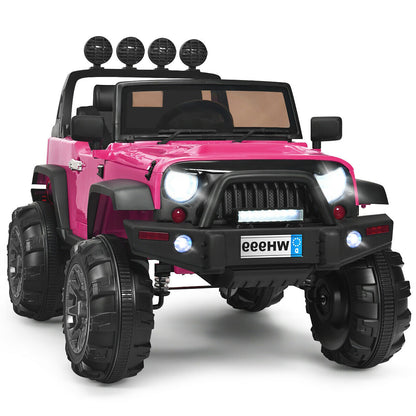 12V Kids Ride On Truck with Remote Control and Double Magnetic Door-Pink - Pink